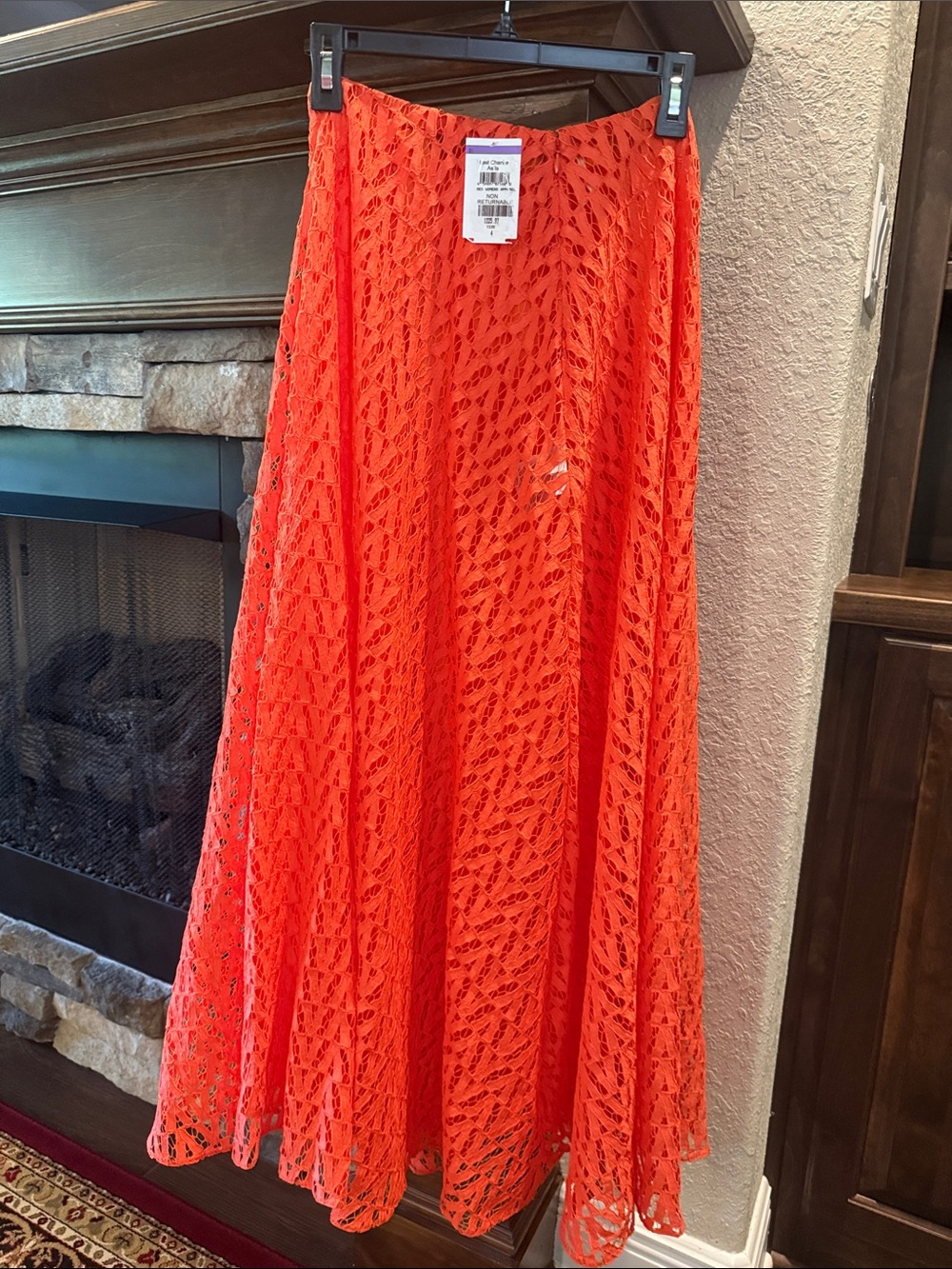 Valentino Garavani Neon Orange Lace A-Line Maxi Skirt